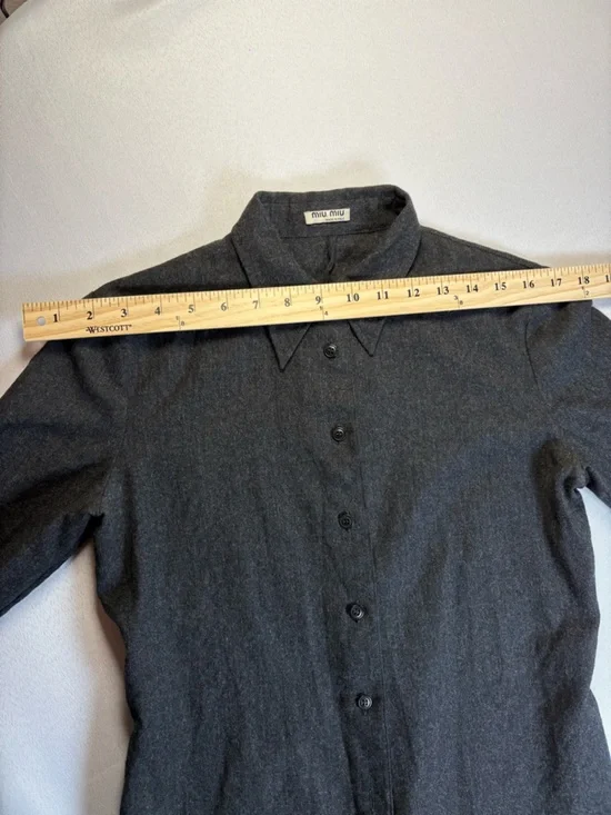 miu miu charcoal wool tailored button up blouse italy - Picture 10 of 15